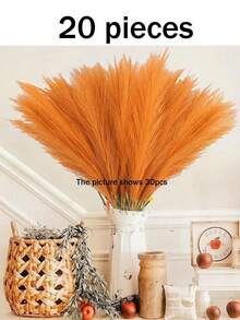 10pcs/20pcs-Artificial Reed Grass Boho Decor Faux Pampas Grass Large Tall Fluffy Artificial Fake Flower Bulrush Reed Grass For Winter Vase Filler Farmhouse Home Kitchen Bohemian Decoration, Room, Wedding Party Decor, Valentine's Day, Gift,Fall Decor,Autumn,Fake Plants