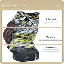 1 قطعة، نافرة البوم ذات الرأس الدوار، طارد الطيور البلاستيكي، تصميم مكافحة الآفات الخارجية لحماية الحديقة، ديكورات خارجية، لطرد السناجب والفئران! مثالية لحديقتك أو شرفتك أو شرفتك