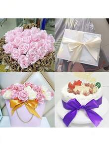 1pc Colorful Satin Ribbon, 4cm Pink Satin Ribbon, 22m Multifunction Rose Bow Satin Ribbon For Cake, Christmas Decoration, Lace Satin Ribbon For Flowers, Fabric Satin Ribbon For Holiday Decoration, Crafts And Gift Wrapping, Versatile Polyester Satin Ribbon For Creative Crafts, Sewing, Cake Decoration And Holiday Decoration - Multicolor - View 3