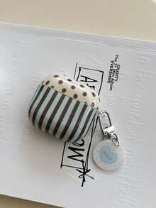 Ins Korean Style Blue & Brown Striped Polka Dot Protective Case For AirPods 4, Pro 2, New 3, Anti-Fall Wireless Bluetooth Earphones Case For Women - 彩色 - 查看 3