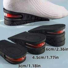 1.18/1.77/2.36/2.95 Inch Black Height Increasing Insoles With Shock Absorption Air Cushion, Unisex Heel Pads For Sports Shoes, Soft Elastic Heel Cushion Pad
