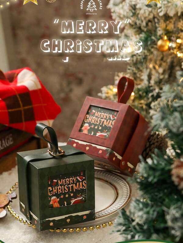 1 pieza Caja de regalo de manzana de Nochebuena, adecuada para caja de embalaje de manzanas navideñas, caja de regalo de mano, decoración de caja de regalo, caja de regalo de fiesta de Navidad y cumpleaños, regalos de fiesta navideña (árboles de Navidad, gnomos navideños)