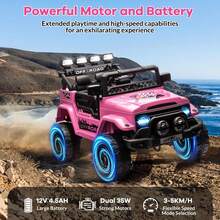 Huisuilinss Kids Ride On Truck,12V Ride On Car,Electric Car With 5MPH Max Speed,Remote Control,Steering Wheel,Accelerator Pedal,Treaded Tires,Music,Ride On Toy For Kids Ages 37-96 Months - Pink - View 4