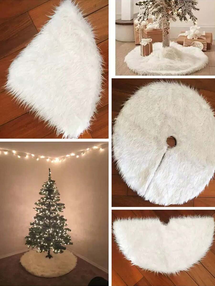 1pc Fluffy Christmas Tree Skirt, White Plush Skirt, Merry Christmas Party, Christmas Tree Decoration New Year Xmas Trees Carpet Decoration Home Decor Christmas Decorations Room Decor Winter Christmas Decorations Home Christmas Gifts Christmas Decor - White - View 1