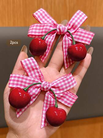 2 st söta hårspännen med körsbärsrosett, söta håraccessoarer lämpliga för dagligt bruk, prisvärd hårdekoration