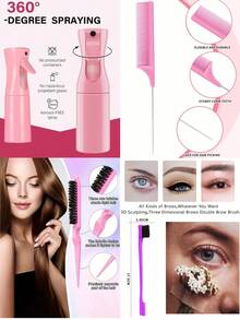 13pcs Hair Brush Set, Unisex, Includes Detangling, Edge Shaping, And Back Combing Functions, 9-Row Brush, Detangling Spray Bottle, Scalp Massage Shampoo Brush, High-Quality Wide-Tooth Comb, Floral Hair Clips, Styling Brush Set - Pink - View 4