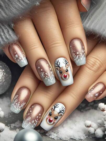 Weihnachts-Nägel French Tip Nägel aktualisieren Ihren Look und zeigen den Charme Ihrer Fingerspitzen. Weihnachtsmann Schneeflocken Muster Falsche Nagel Patches. Weihnachts-Essenzielle Maniküren. Schöne Maniküren sind auch die besten Geschenke für Freunde Süße Nägel Fake Nägel Herbst Nagel Aufkleber