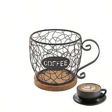 Large & Small Size Woven Wood & Iron Wire Art Coffee Basket, Kitchen Coffee Corner/Dining Table Decor
