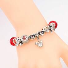 1 件经典红水晶米奇米妮串珠手链镀银 DIY 心形串珠首饰 适合女士圣诞礼物 - 紅色 - 查看 5