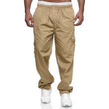 Mens Cargo Pants Relaxed Fit Drawstring Joggers Sweatpants For Men Workout Casual Long Trousers - 卡其色 - 查看 2