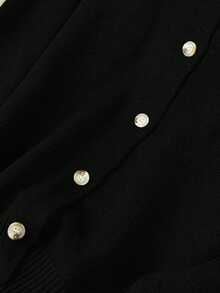 EAVA 女士复古休闲通勤宽松针织开衫毛衣外套，适合秋冬季节，街头风女装，老钱风女装，黑色 - 黑色 - 查看 7