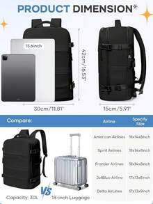 Multifunctional Travel Backpack, Waterproof, With Different Compartments, For School Or Travel - Black - View 2