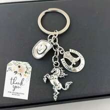 21 pezzi Set di portachiavi a tema western cowboy, ciondoli per borse, pendenti per portafogli - Anelli portachiavi in acciaio inossidabile con decorazioni a cappello, stivale e ferro di cavallo, include biglietti di ringraziamento e sacchetti regalo in iuta - Regali di portachiavi a tema equestre, bomboniere per feste e matrimoni a tema cowboy - Multicolore - Visualizzare 2