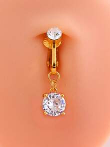 1pc Circular Zirconia Navel Piercing Ring, Faux Belly Button Piercing Jewelry - Clear - View 1