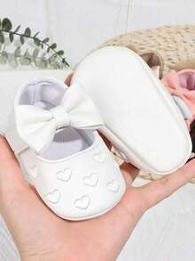Zapatos de bebé bordados con forma de corazón para niños de 0 a 1 año - Blanco - Ver 5