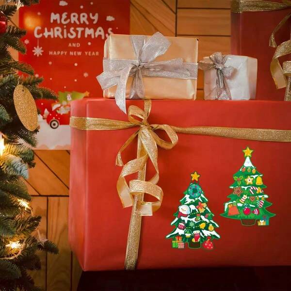 24 pièces Série de Noël Autocollants décoratifs de collage créatif d'arbre de Noël pour cahier