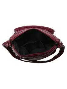 女士纯色大容量手提包，多拉链口袋复古优雅斜挎包，小号皮革拉链手柄，编织装饰，防水 PU 防盗户外购物妈咪包，轻便便携小袋，可装手机和硬币，适合购物、聚会、商务 - 紅色 - 查看 10