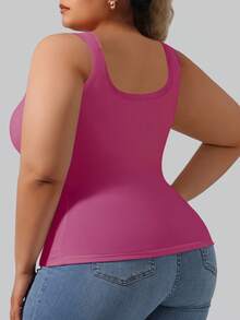 Áo tank top thể thao dáng rộng cỡ lớn, áo hai dây tập yoga có đệm ngực, áo lót ôm sát màu trơn mùa hè - Màu Hồng Tươi - Xem 5