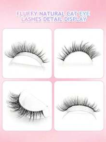 7 Pairs Natural Messy Cat Eye False Eyelashes, Transparent Band, Cat Eye Makeup Effect, Thin & Long, Extended Outer Corner, Soft & Natural Looking False Lashes - 貓眼假睫毛 2 - 查看 7