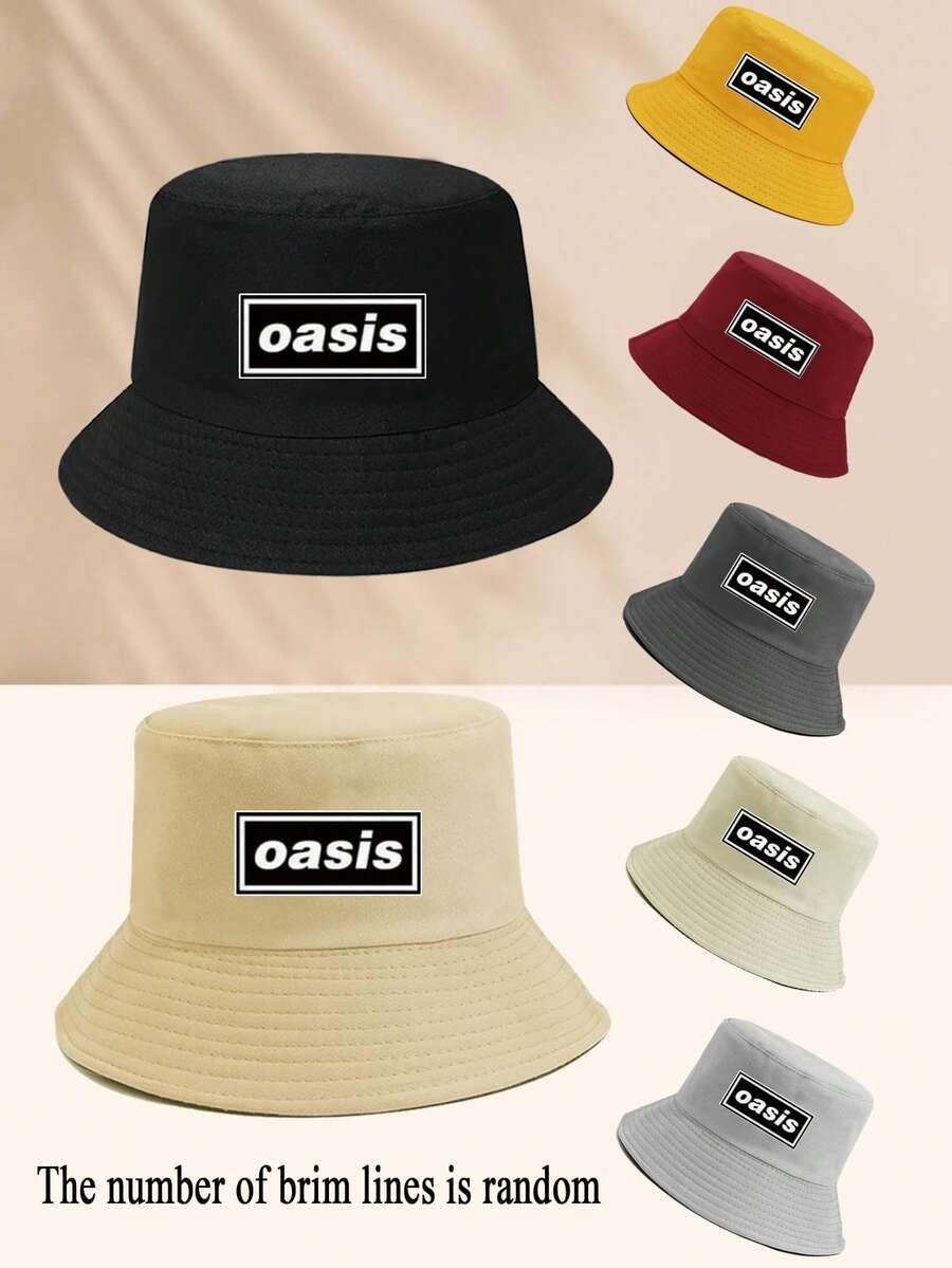 1 Piece Oasis Letter Printing Pattern Bucket Hat For Women Men Fisherman's Hats Sunscreen Windproof And Warm Suitable For Daily Leisure Black/White/Beige