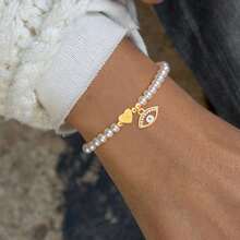 1pc New Classic Eye Heart Initial Pendant Beaded Bracelet For Women - White - View 1