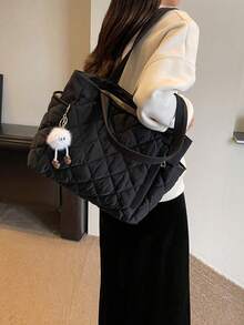 Leisure Large Capacity Down Padded Coat Bag Fashion Shoulder Bag Portable Oblique Tote Bags, Commuter School, Sports, Traveling, Hiking, Sports, Travel School Bag, Back To School Backpack, Large Capacity, Portable, Lightweight, Suitable For Teen Girl Women College Students, Perfect For Back To School, College, Middle School, High School, Fashionable Tote Bag With Zipper, Tote Bags For Women, College Essentials