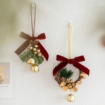 1 pièce Décoration de Noël Nœud, Ornement suspendu Faux Pomme de pin Cloche, Décoration d'Arbre de Noël pour Centre Commercial, Décoration de Porte pour Vacances, Décoration Murale, Accessoires d'Ambiance, Décoration Maison et Fournitures de Fête, Noël