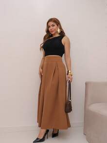 Elegant High Heel Polyester Pleated Long Skirt Women Holiday All Seasons Tailoring - 棕色 - 查看 2