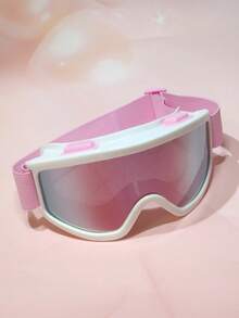 1pc Cute Pink & White Extra Large Ski Goggles, Full Cover Women Fashion Decorative Soft Gasket Skiing Protective Glasses, Anti-Fog For Snowmobile ATV Karting Hiking Cycling Welding Anti-Splash Anti-Sandstorm With Adjustable Strap - 白框/粉紅鍍膜/粉帶 - 查看 6