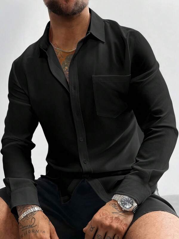 White Men's Dress Shirt, Old Money Style Classic Fit Long Sleeve Solid Color Button-Up For Office, Wedding, Party, Father's Day Gift, Boyfriend Gift Ideas For Him, Fall