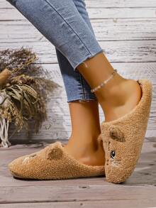 Pantuflas de mujer con estampado de gato de peluche - Zapatos de casa suaves y cómodos, pantuflas de gato de dibujos animados lindas para primavera, otoño e invierno, casuales y convenientes, forro suave, transpirables, versátiles, pantuflas para parejas - Camel - Ver 6