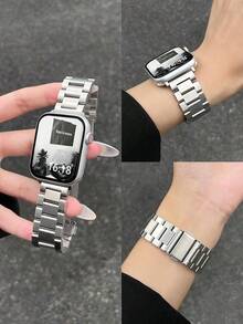 1条女式二合一实心三珠不锈钢常规款表带，兼容 S10/S9/S8（运动版），适合38mm/40mm/41mm/42mm/44mm/45mm/49mm尺寸。也适用于Watch Fit4/Fit3、Redmi Watch 5/4（高级金属款）和小米手环9 Pro/8 Pro。配备快拆接口，可轻松快速拆卸。 - 三珠-銀色 - 查看 10