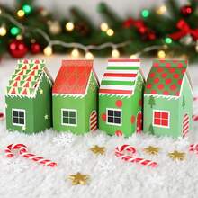 12 pièces/set Boîte à bonbons de maison de Noël assorties, emballage cadeau de nougat et de pâtisserie flocon de neige