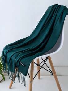 经典女士纯色流苏时尚保暖围巾，纯色休闲可爱优雅街头时尚宫廷风商务派对涤纶柔软围巾，四季皆宜围巾头巾 - A草綠色 - 查看 8