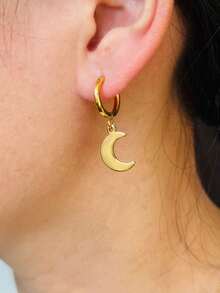 1 par de pendientes elegantes de acero inoxidable con diseños de hoja, luna, octágono, pentágono, herradura, corazón y estrella de mar, adecuados para el uso diario de las mujeres