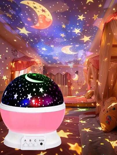 USB Powered Star & Moon LED Night Light, 12 Color Modes - 360° Rotating Desk Lamp, Ideal For Bedroom Atmosphere, Party Decor And Unique Birthday Gift, 3 In 1 Colorful Romantic Night Light Projector, Star Rotating Projector, Colored Star Projector And Moon Star Projection Lamp