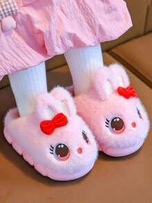 1双儿童卡通可爱拖鞋，2025年冬季新款，男童女童幼儿室内防滑保暖拖鞋 - 粉色 - 查看 3