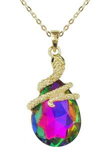 18k Gold Plated Water Drop Crystal Multicolor  Snake Pendant Necklace 16"+2"2025 - 豐富多彩的 - 查看 12