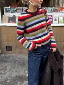 Contrast Stripe Ribbed Trim Contrast Trim Vacation Beach Tops - Champagne - View 1