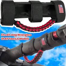 Asas de agarre con barra enrollable+ asa de agarre para YJ TJ JK JKU JL JLU Sport Sahara Freedom Rubicon Unlimited X Gladiator JT 1955 - 2022 UTV ATV Premium Paracord Bandera de Estados - Rojo - - Ver 2