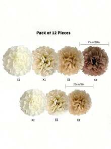 12 Stücke braune Seidenpapier Pompons, karamellfarbene Partydekoration in Elfenbein, Beige, Creme, Erdtönen, Boho, Champagner Seidenpapier Pompons, Wanddekoration perfekt für Geburtstag, Babyparty, Hochzeit, Jahrestag, Party, Festival, Feier, Abschlussfeier