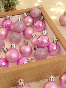 24pcs/Christmas Tree Decoration Ball Set - Shatterproof Christmas Tree Hanging Decoration Medium Hanging Balls For Winter Party New Year Christmas Tree Hanging Decoration (Green Pink)