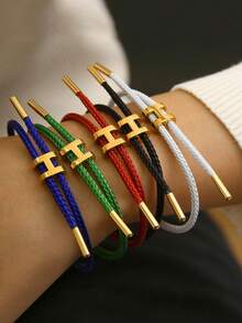 1 Stück H-förmige Schnallen Hartschnur Armband, einfach & modisch verstellbar für Frauen Alltags-Tragen als Geschenk, verstellbares Edelstahl Drahtseil Armband, 3D hartgoldplattierte Edelstahl Armbänder, Armbänder für Frauen, Ketten für Männer, 67 Hamilton Metall Armreifen für Frauen - 1 Stück geflochtenes Armband - Übersicht 4