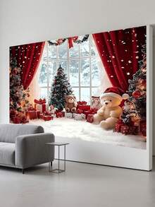 1pc 2D Flat Christmas Wonderland Style Backdrop Banner With Snowman, Christmas Tree, Wreath Elements, Multi-Size Polyester Material, Suitable For Christmas Party Decoration, Indoor Celebration, Christmas Party Photography Background, Photo Studio Props And Holiday Gathering Background - Multicolor - View 5