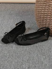 Women's Ballet Flats, Fashionable Square Toe Slip-On Soft Bottom Shoes, Versatile Flat Shoes, Black Flat Bow Tie Loafers, Size Run Large, Plus Size 35-43