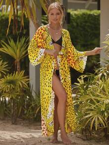 Women's Plus Size Beach Lounge Kaftan Maxi Dress Swimsuit Coverup For Women  All Over Print  Dalmatian    Asymmetrical  Belted    Vacation - 彩色 - 查看 2
