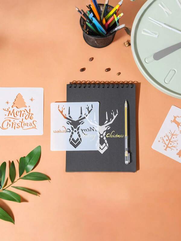 1pc Christmas Scene Template - Reusable, Suitable For Various Surfaces DIY Christmas Decoration - Featuring Christmas Family And Starry Night Design, Christmas Center Decor