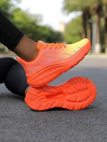 ZVB 女士舒适户外休闲系带运动鞋，透气弹力网面运动鞋，时尚系带跑步鞋，一脚蹬训练鞋 - 橘色 - 查看 6