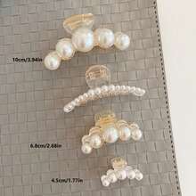 1pc/4pcs Women Faux Pearl Plastic Hair Claw Clips, Small/Medium/Large Sizes, Elegant Hair Claw Hairpin, Suitable For Different Hair Volumes, Daily, Commute, Outdoor, Casual Use, Fashion Gift Fall Winter Hair Clip Hair Accessories For Women For Vacation Outfits Woman Autumn Hair Clutch