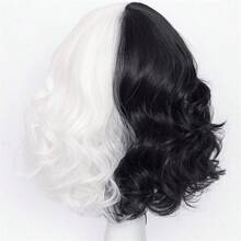 1 件女士时尚黑白阴阳卷发假发，中长，适合角色扮演，女性邪恶角色扮演假发 - 彩色 - 查看 6